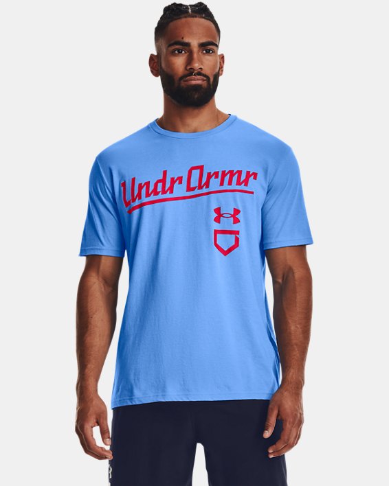 Men's UA Baseball Script Short Sleeve, Blue, pdpMainDesktop image number 0
